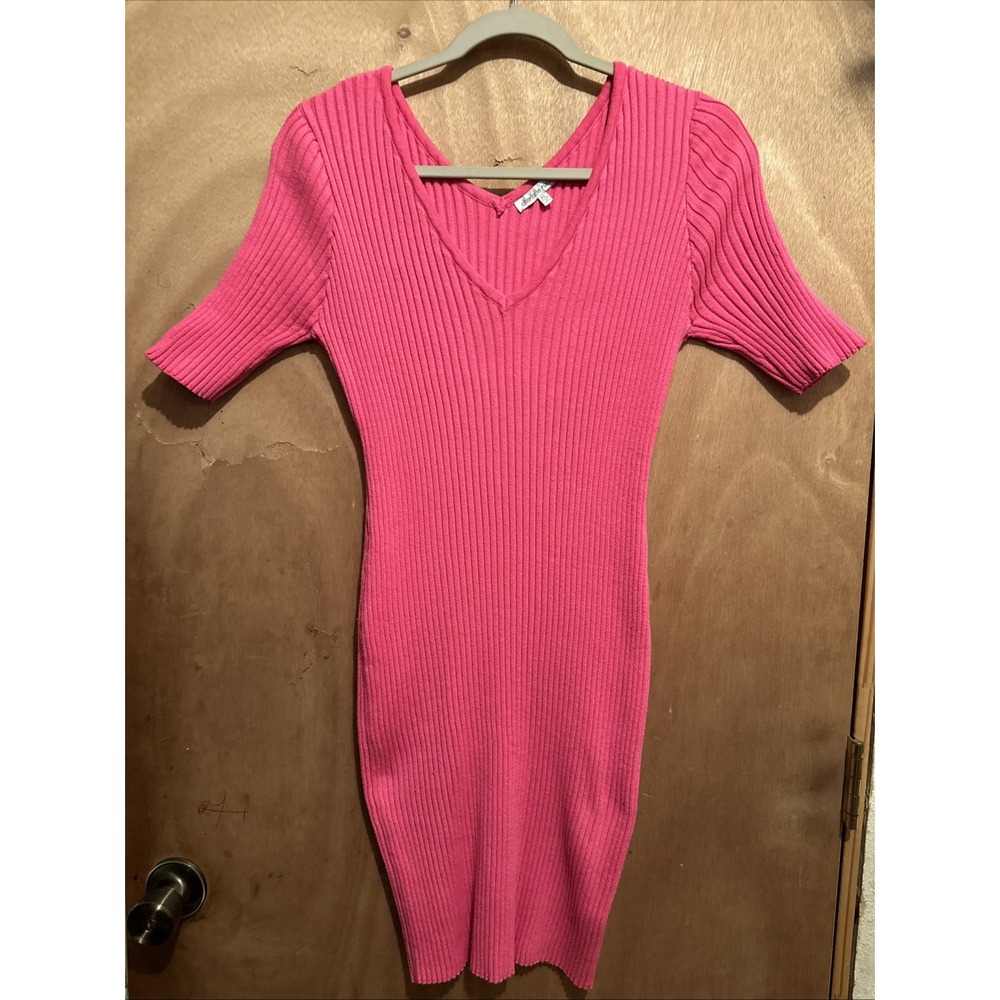Charlotte Russe Ribbed V Neck Sweater Dress XL Pink